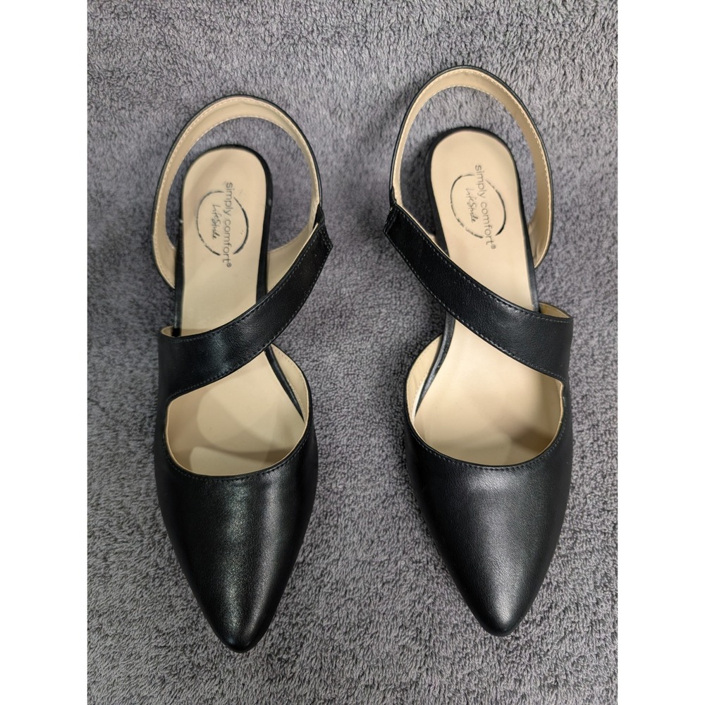 LifeStride Simply Comfort Women Black Pointed Toe Slingback Kitten Heels 8.5M